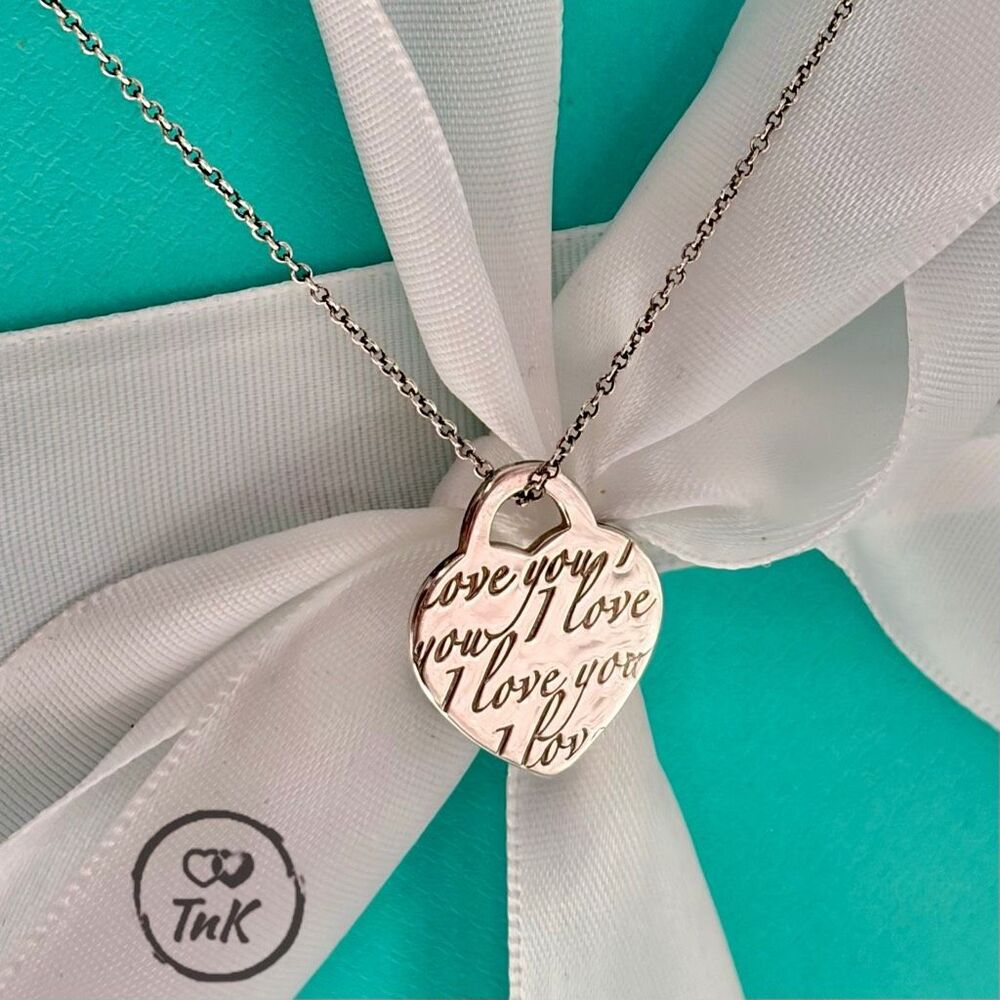 Tiffany & Co Retired Notes Collection Silver I Love You Script Heart Pendant 18”